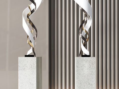  现代抽象金属雕塑摆件3d模型 