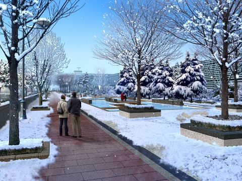  现代道路桥梁雪景psd 