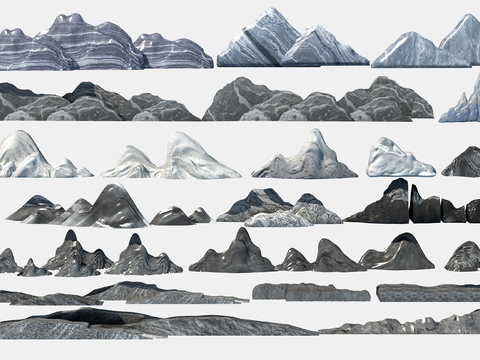  新中式禅意雪浪石景石假山小品3d模型 