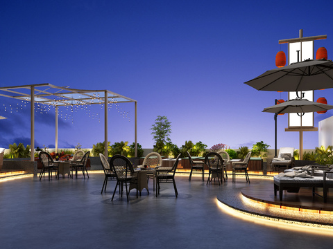  现代酒店露台花园3d模型 