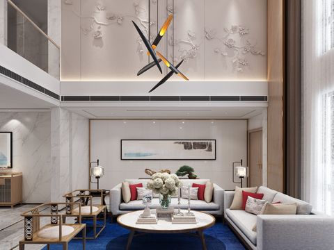  现代别墅客厅餐厅3d模型 