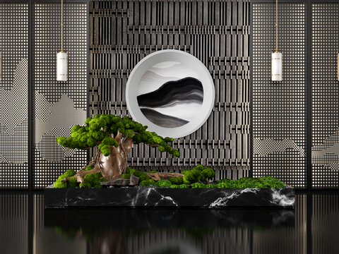  新中式榕树苔藓景观小品3d模型 