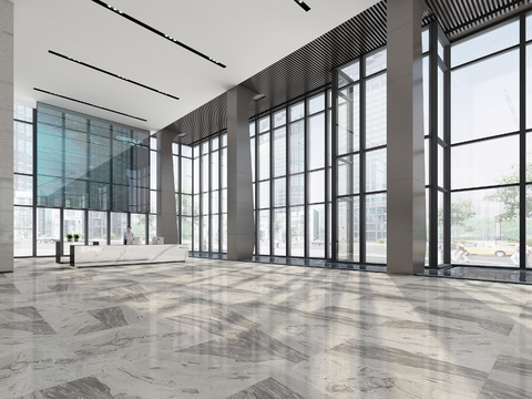  现代写字楼前台大堂3d模型 