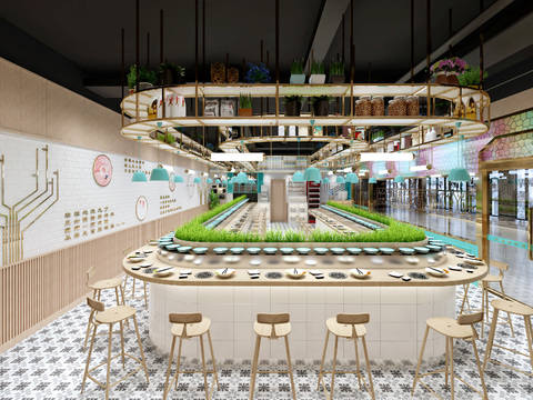  北欧旋转自助餐厅3d模型 