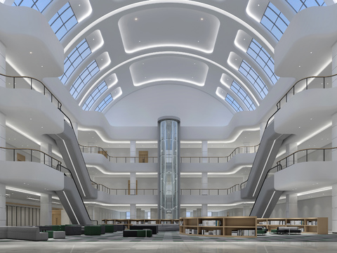  现代办公行政大厅3d模型 