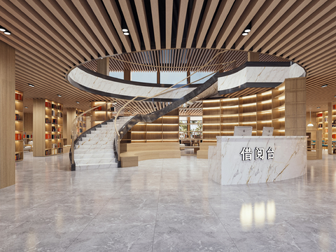  现代图书馆 阅览室3d模型 