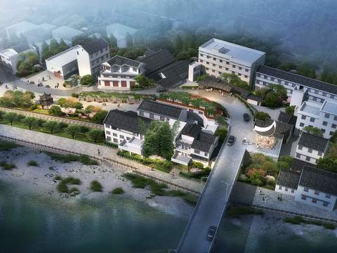  新中式美丽乡村鸟瞰psd 