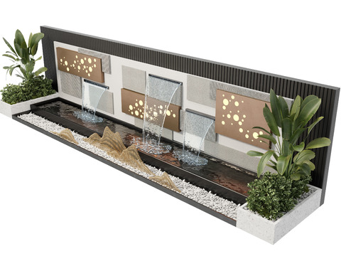  新中式水景墙 喷泉 水池小品3d模型 