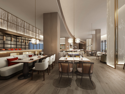  现代轻奢西餐厅3d模型 