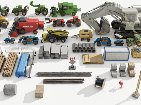  工程车 挖掘机 起重机 建材3d模型 