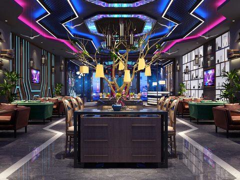  新中式音乐餐厅3d模型 