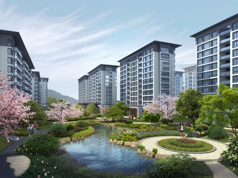  现代住宅楼建筑外观psd 