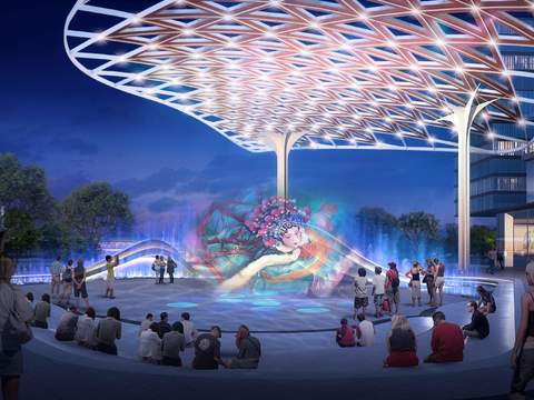  现代广场荧幕夜景psd 