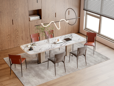 条形餐桌椅3d模型