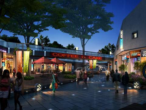  现代商业街步行街景观psd 