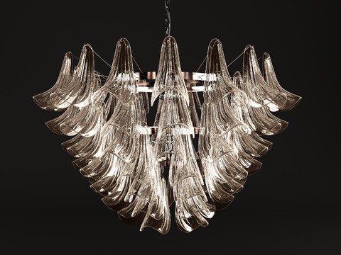  现代艺术玻璃花瓣吊灯3d模型下载 客厅餐厅装饰水晶灯 金色优雅吊灯 