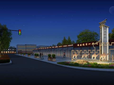  新中式牌坊标识夜景psd 