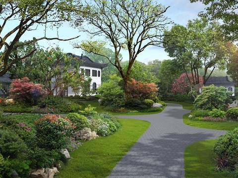  新中式公园园林景观psd 