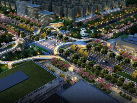  道路 桥梁鸟瞰夜景psd 