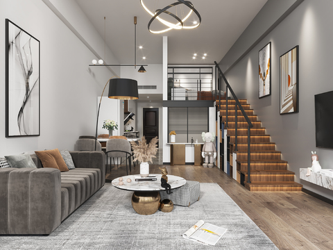  现代简约公寓客厅3d模型 