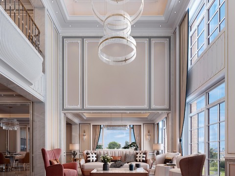  后现代别墅客厅3d模型 