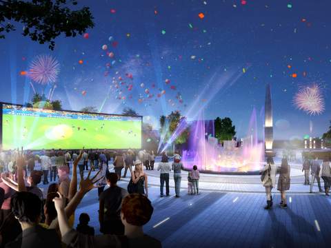  公园足球观赛大屏幕夜景psd 