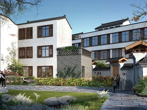  新中式住宅楼建筑外观psd 