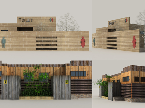 现代户外公共厕所建筑外观3d模型 