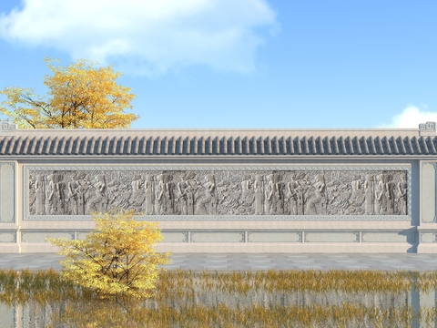  中式照壁 影壁墙 景观墙3d模型 