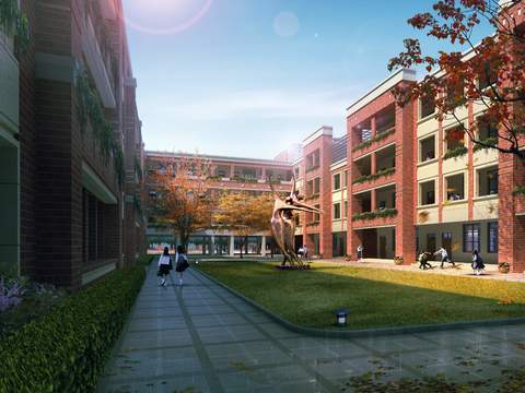  现代学校建筑楼外观psd 