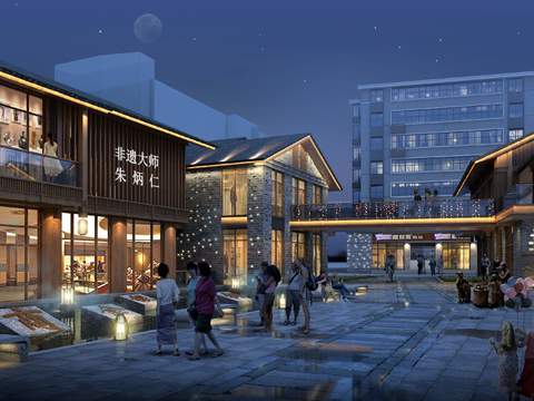  现代商业街步行街夜景psd 