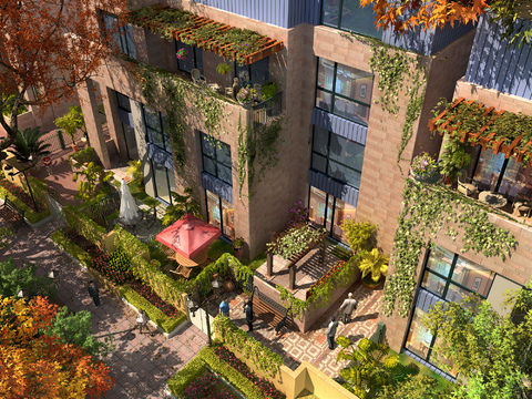  现代小区庭院景观3d模型 