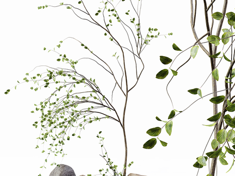  景观小品 石头 景观树 绿植3d模型 