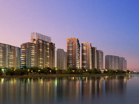  现代小区住宅楼外观psd 