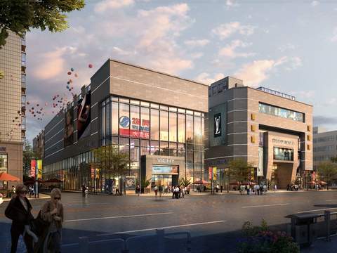  现代商业街建筑外观psd 