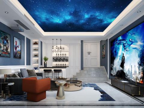  简欧地下室影视厅影音室3d模型 