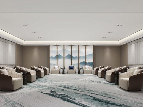  新中式轻奢贵宾接待室3d模型 