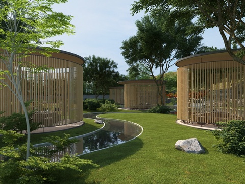  现代户外景观建筑3d模型 