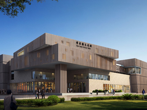 现代文化馆建筑外观3d模型