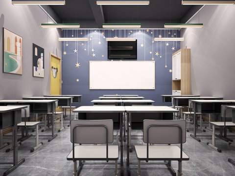  现代培训教室3d模型 