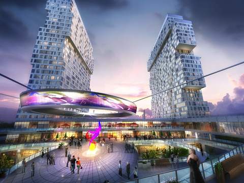  现代夜景商业内庭psd 