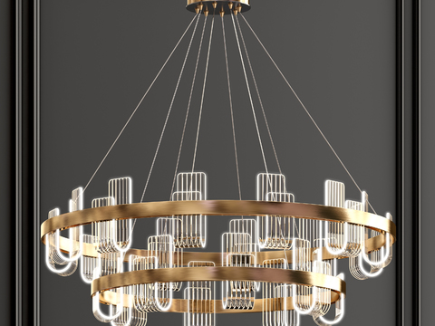  现代双层水晶吊灯3d模型下载 奢华金属框架吊顶灯饰 客厅餐厅装饰照明灯 酒店大堂水晶灯饰 