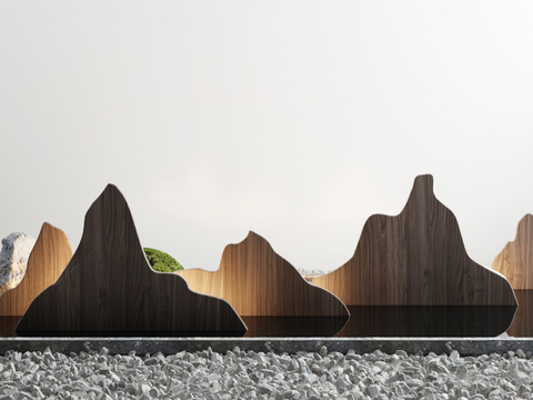  新中式庭院水池木山小品3d模型 