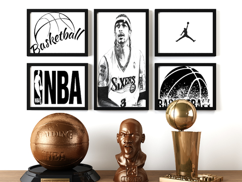  现代乔丹雕塑NBA总冠军奖杯3D模型 