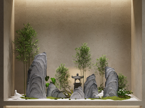  新中式假山景观小品3d模型 