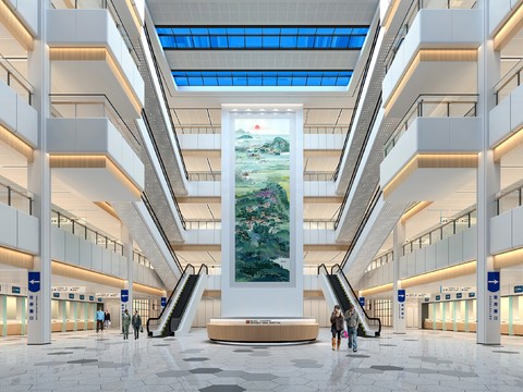  现代医院大厅中庭3d模型 