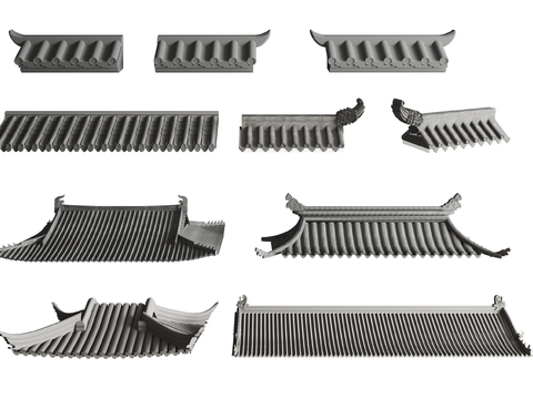  新中式屋檐屋顶建筑构件3d模型 