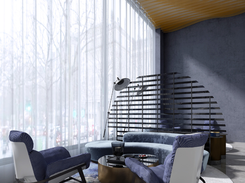  郑树芬设计 现代洽谈区布艺沙发组合3d模型 