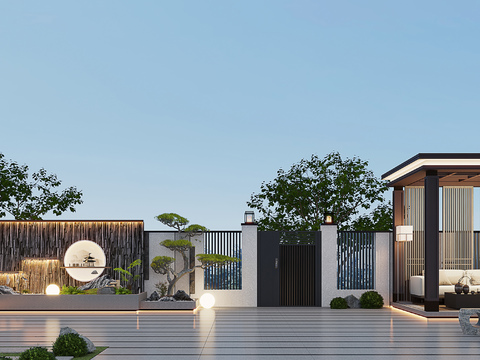  现代庭院花园3d模型 