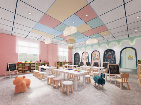  现代幼儿园绘画室3d模型 
